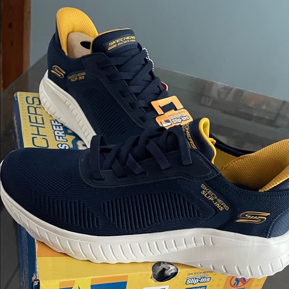 Skechers Blue and Gold Hands Free Slip-Ins